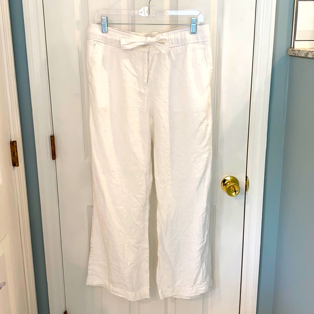 White wide leg linen pants